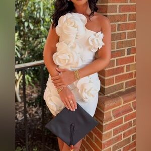 White 3D Flower Halter Mini Dress